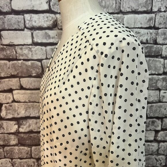 Talbots Ivory & Black V-Neck Polka Dot Blouse Size 2XP - Picture 5 of 9